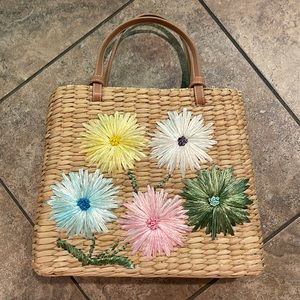 Vintage Kate Spade Straw Handbag w/ Embroidered Flowers